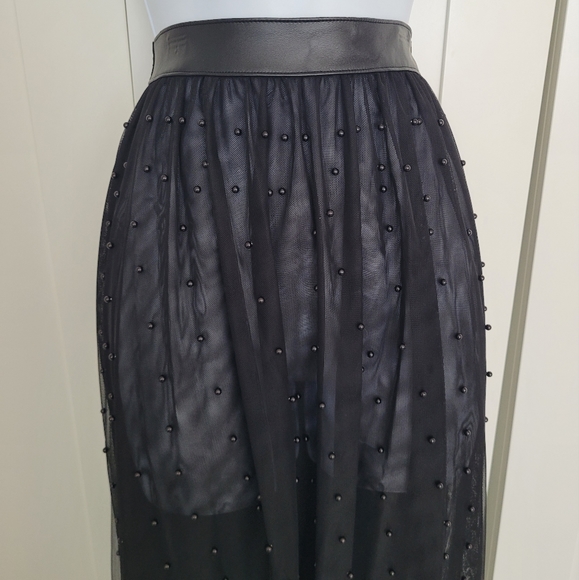 NWT Rare Deadstock Victoria's Secret Beaded Sheer Tulle Sexy Leather Midi Skirt - Picture 4 of 16